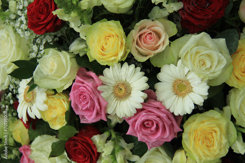 yellow  white and pink wedding flowers