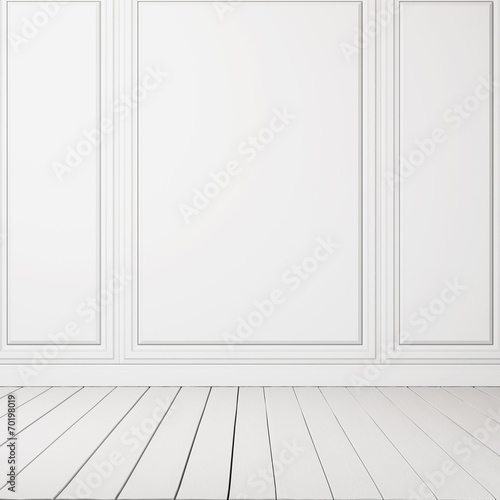 White interior with wood floor