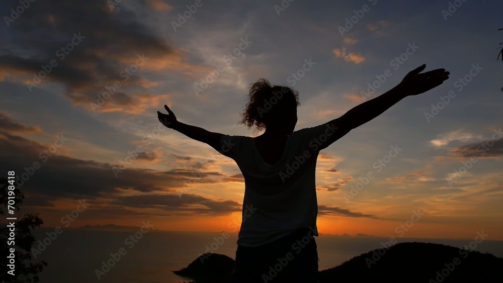 Happy Winning Success Woman at Sunset. Uplifting Slow Motion. Happy Winning Success Woman at Sunset. Uplifting Slow Motion.