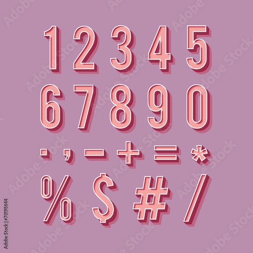 Set of retro numbers and symbols.