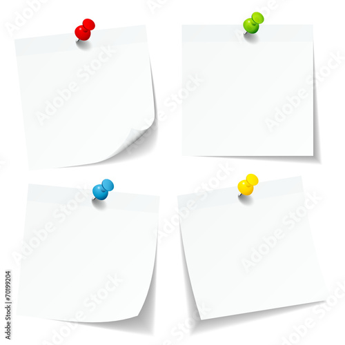 4 White Stick Notes Colored Pins