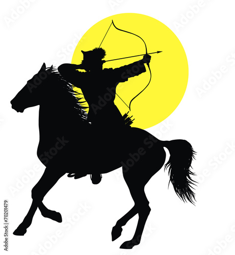 Medieval oriental horseman with bow . Vector silhouette