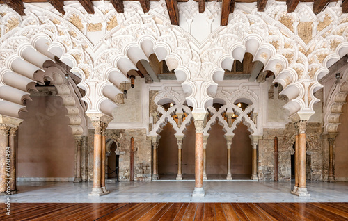Arabic arches at Aljaferia Palace in Zaragoza, Spain