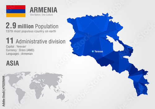 Armenia world map with a pixel diamond texture.