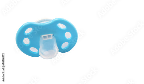 Blue pacifier over white background 