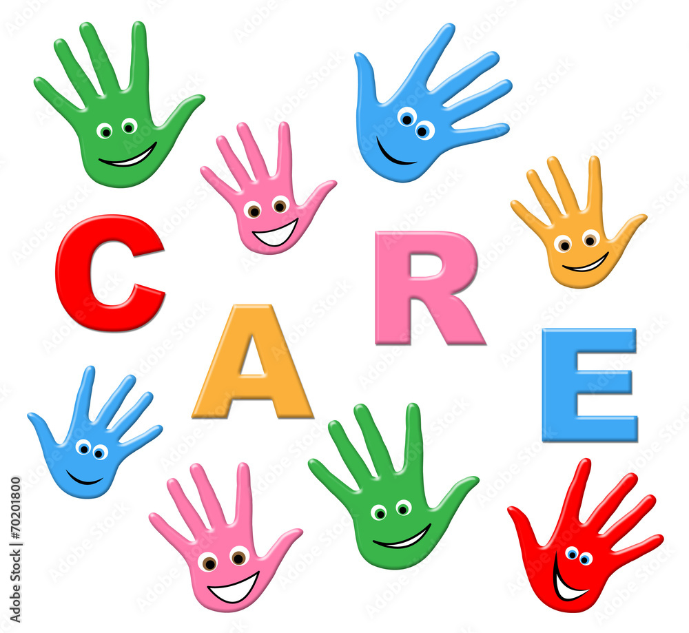 Fototapeta premium Kids Care Means Look After And Children