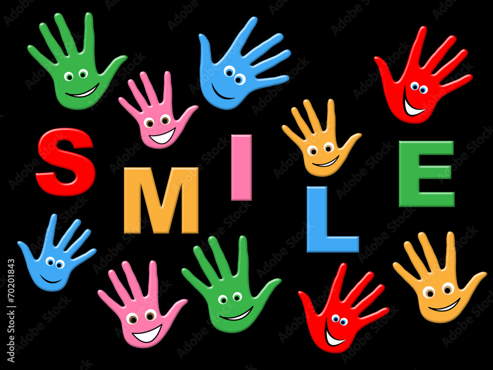 Fototapeta premium Handprints Smile Represents Child Painted And Childhood
