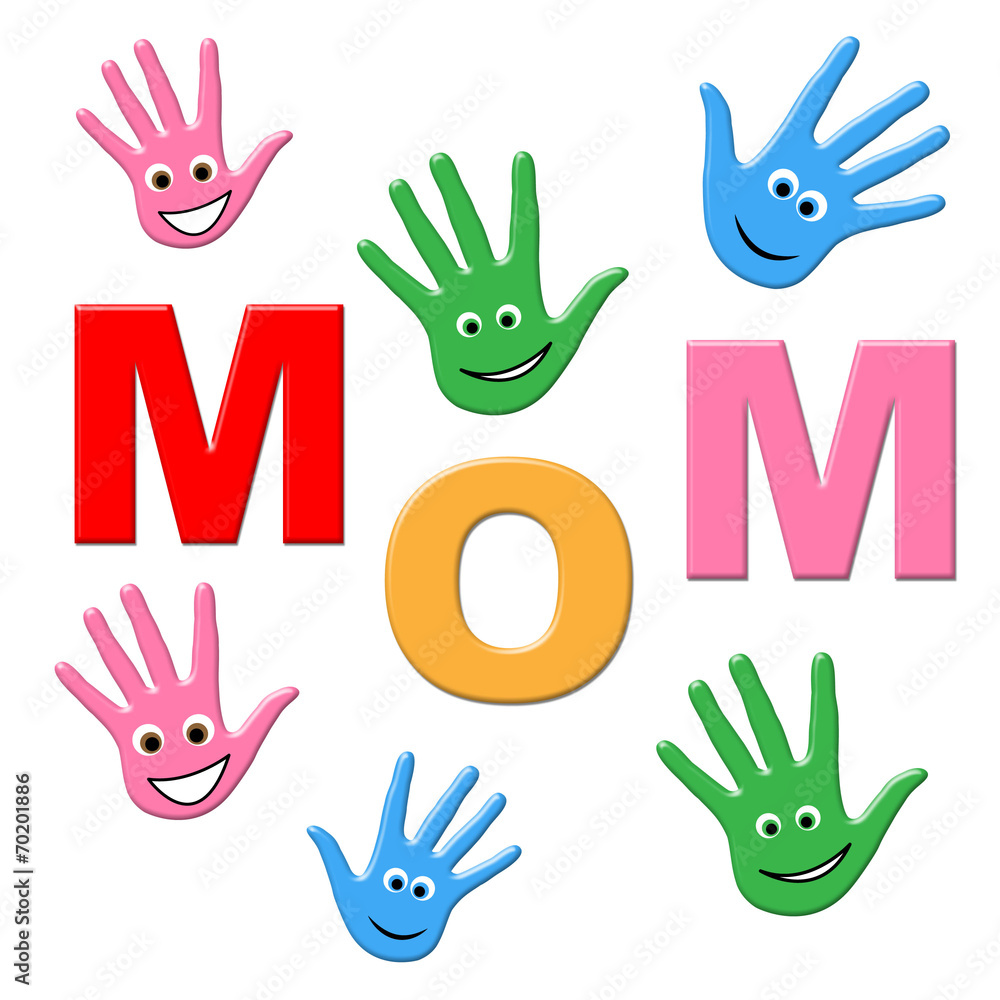 Fototapeta premium Handprints Mom Represents Human Watercolor And Painted