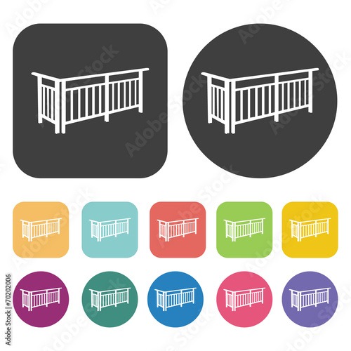 Steel railings icons. Balconie set. Round and rectangle colourfu