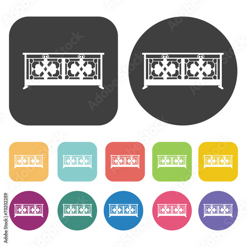 Forged decorative fence icons. Balconie set. Round and rectangle