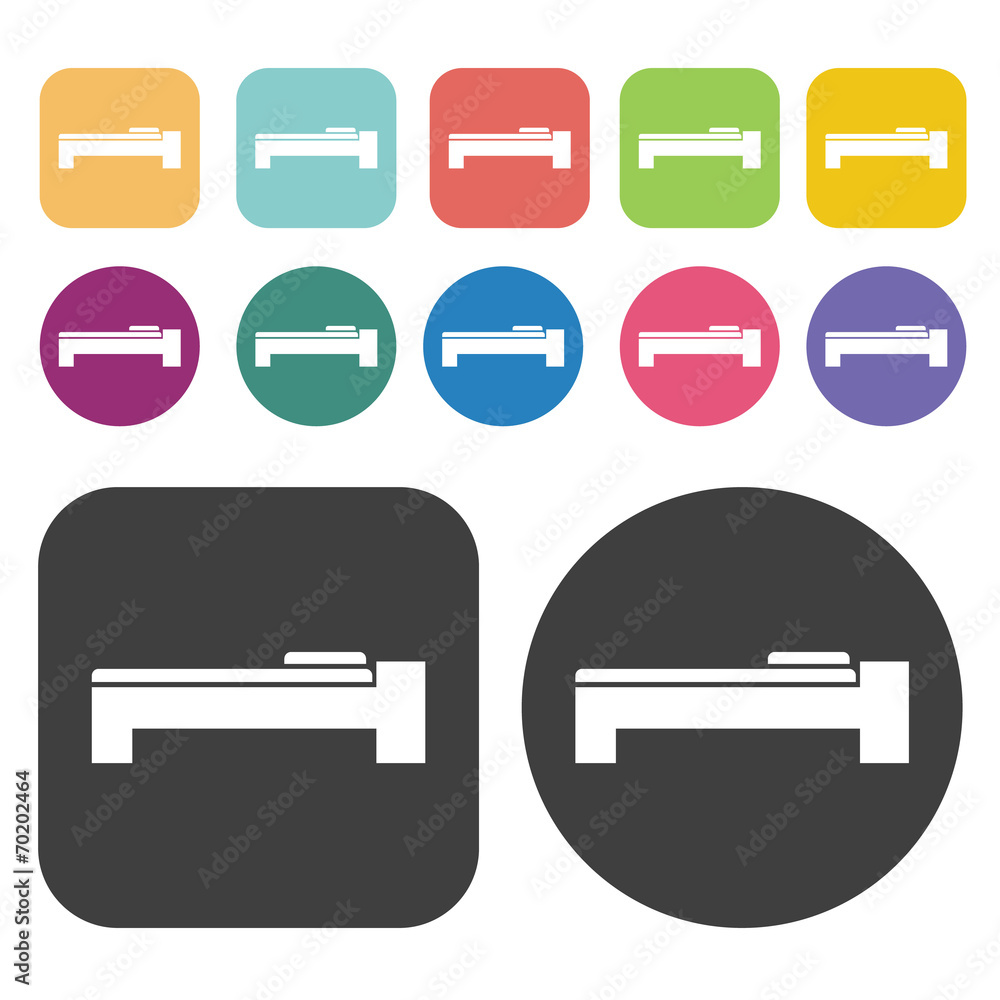 Single bed icons. Bed mattress set. Round and rectangle colourfu Single bed icons. Bed mattress set. Round and rectangle colourfu
