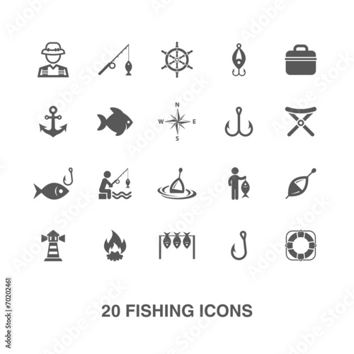Wallpaper Mural Fishing icons set. Torontodigital.ca