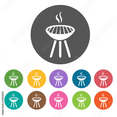 Barbecue griller icons. Camping hiking set. Round colourful 12 b © Soulsisz