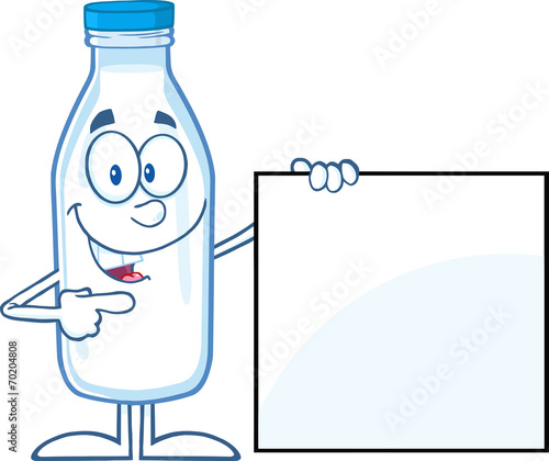 Smiling Milk Bottle Cartoon Character Showing A Blank Sign