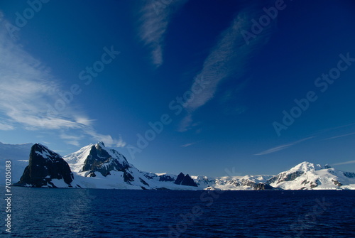 View of snowy mountains and ocean (Antarctica)
