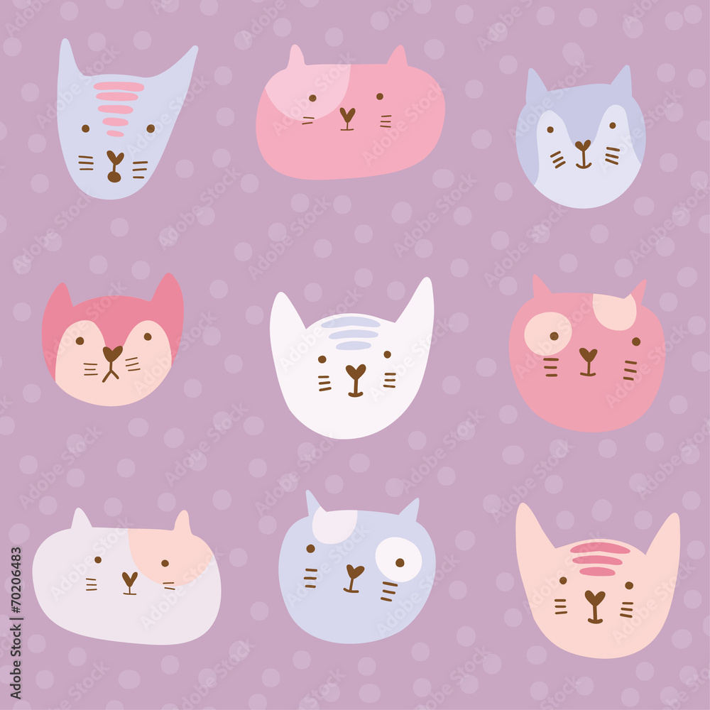 Cute childish pattern with cartoon cats. Cute childish pattern with cartoon cats.