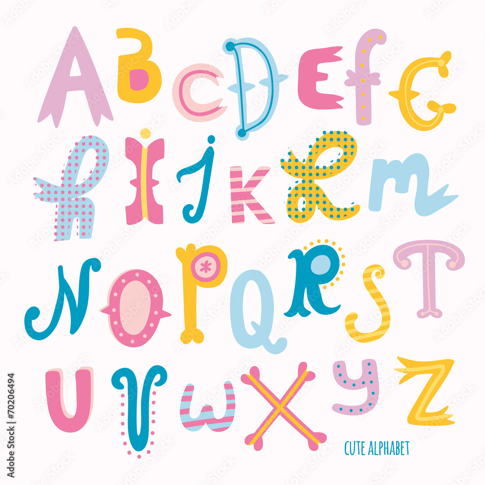 Cute hand drawn letters in cartoon style Cute hand drawn letters in cartoon style
