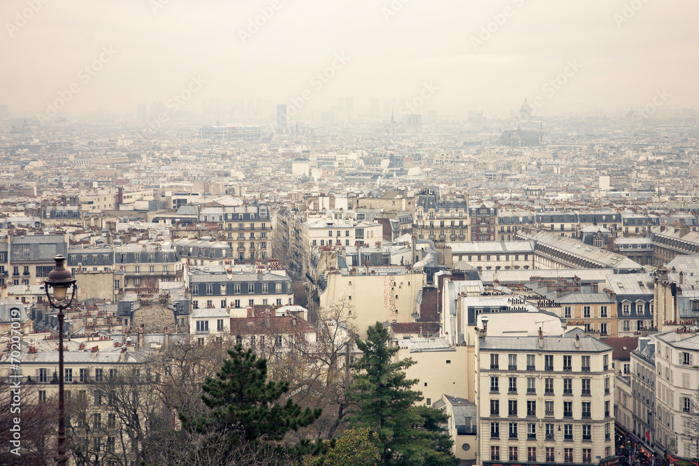 winter Paris view from Monmartre Hill