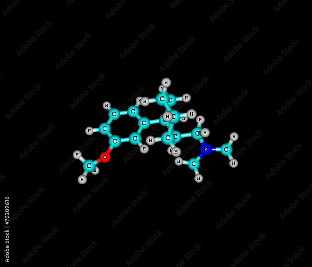 Tramadol molecule isolated on black