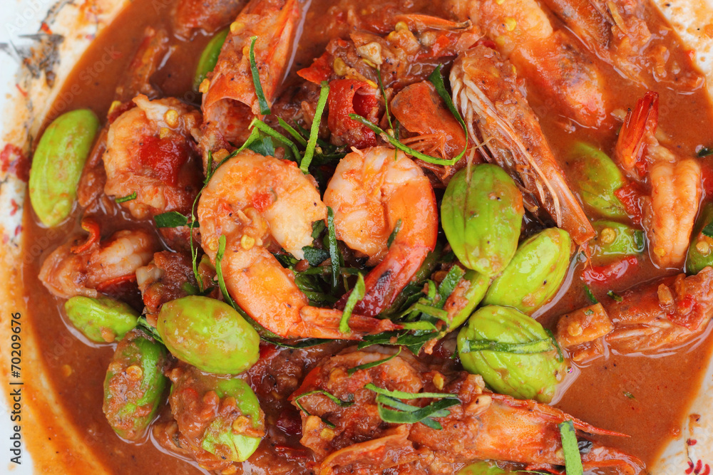 Fried shrimp petai - Asian food Fried shrimp petai - Asian food