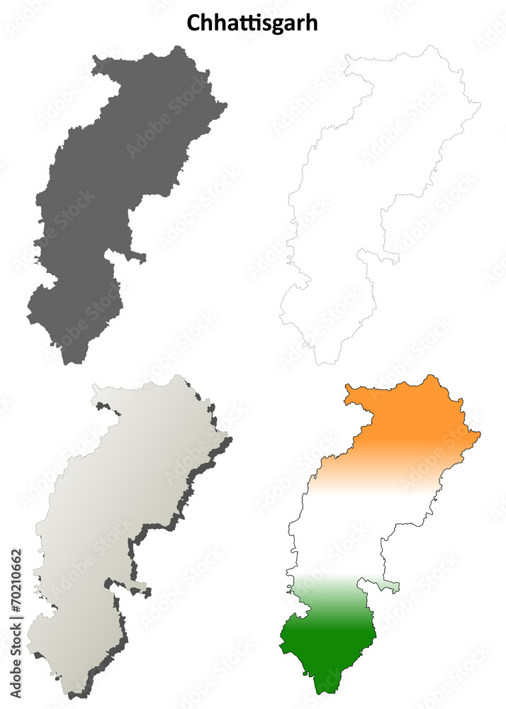 Chhattisgarh blank detailed outline map set