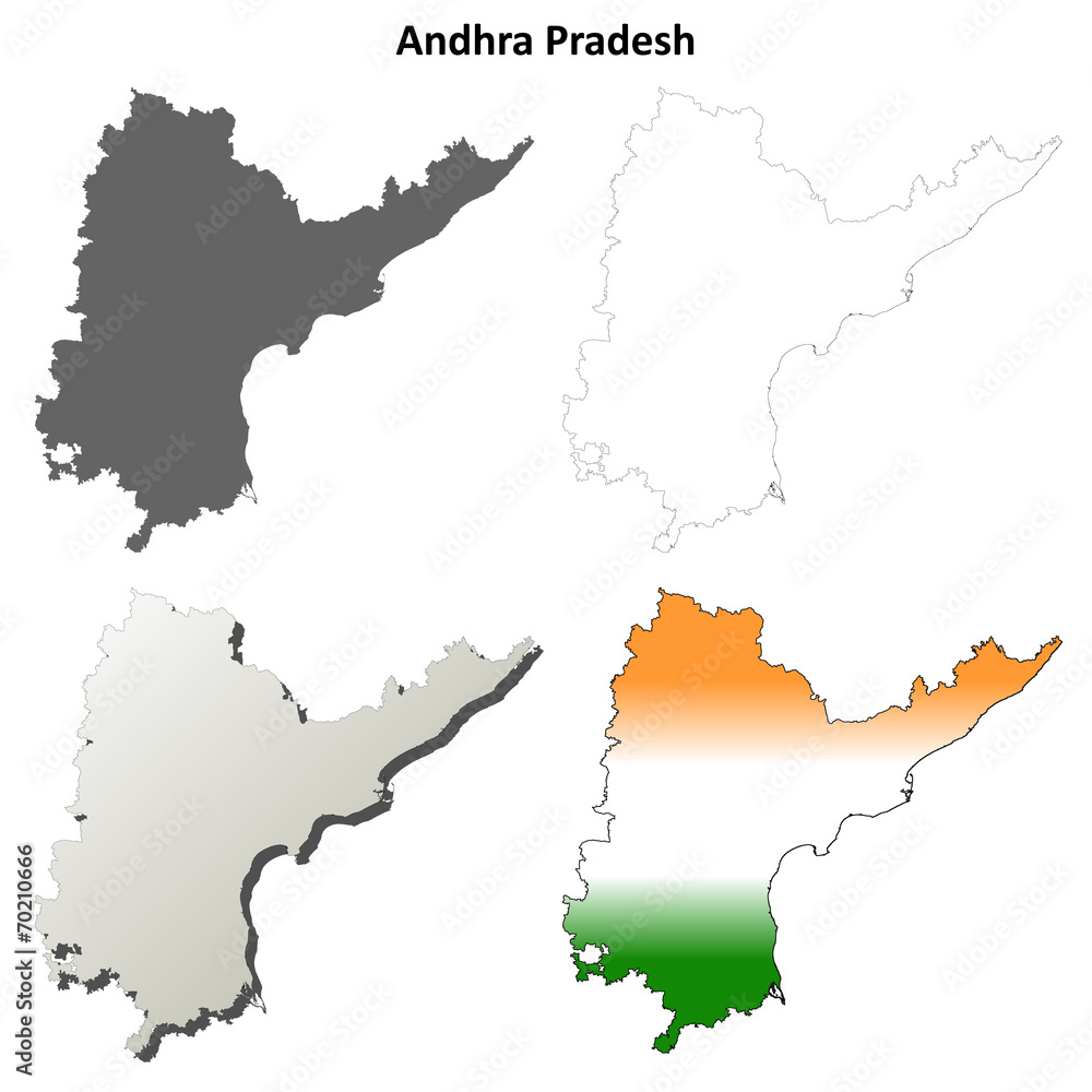 Andhra Pradesh blank detailed outline map set