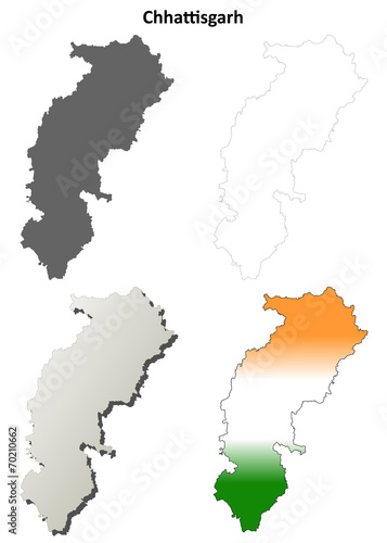 Chhattisgarh blank detailed outline map set