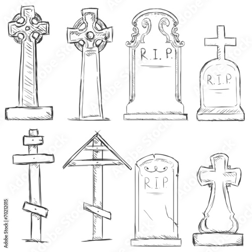 Vector Set of Sketch Cemetery Tombstones