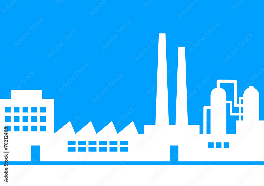White factory icon on blue background