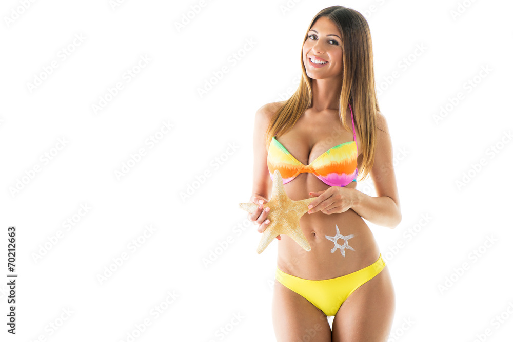 Young woman with starfish Young woman with starfish