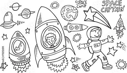 Outer Space Doodle Vector Illustration Art Set