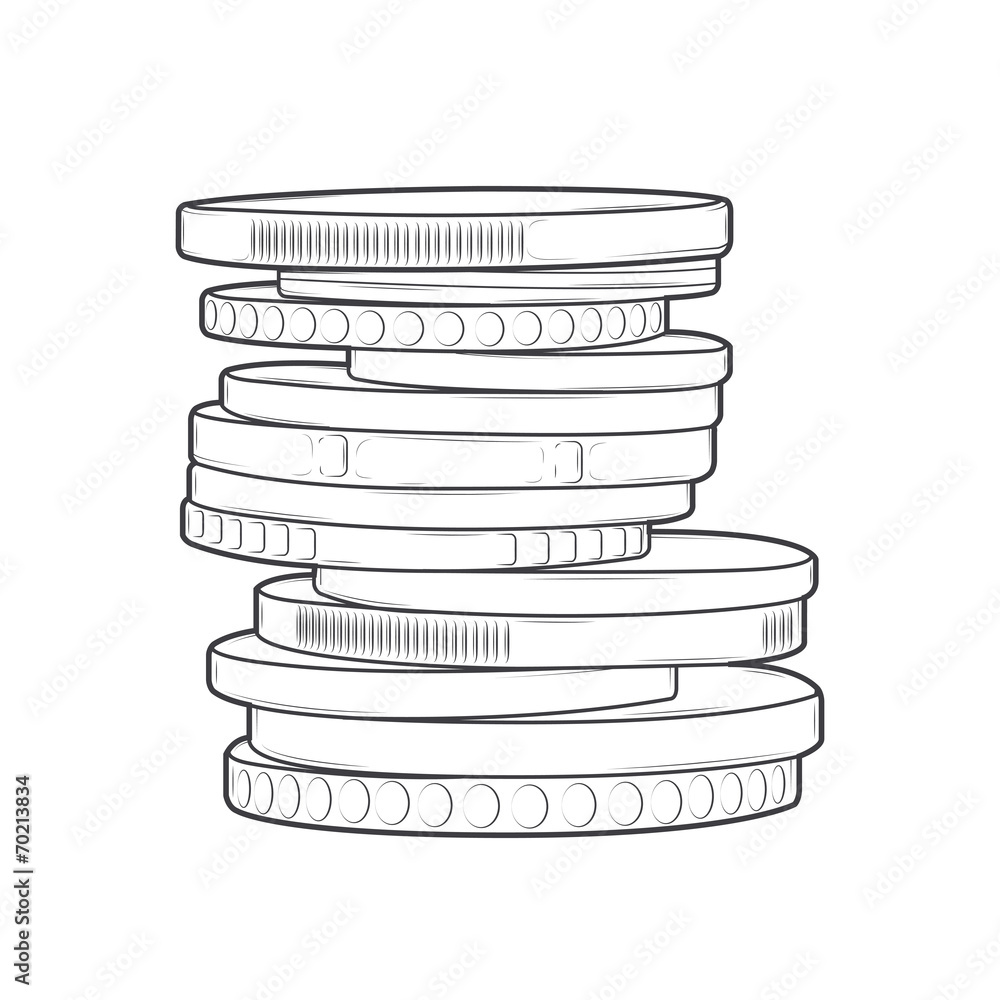 Coins stacks isolated on a white background. Line art Coins stacks isolated on a white background. Line art