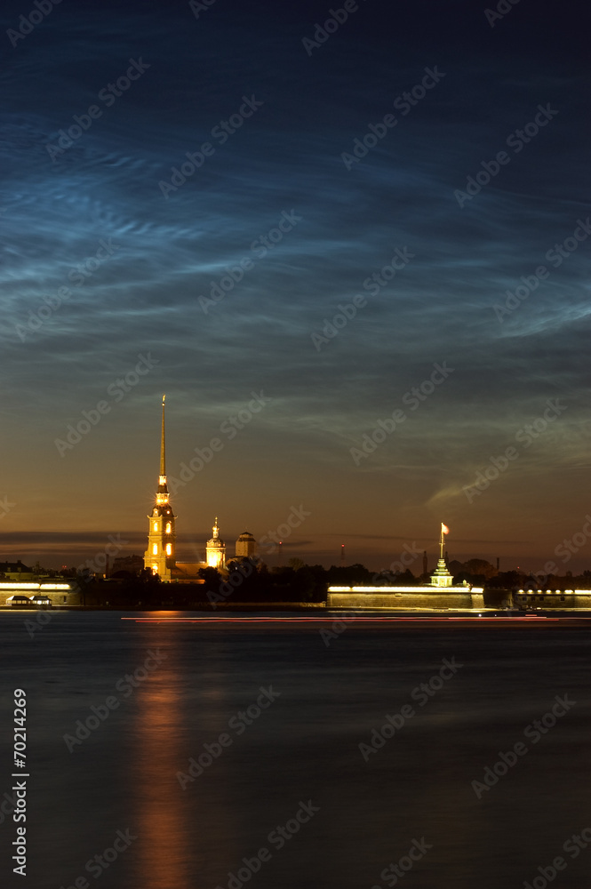 View of Peter and Paul cathedral, St.Petersburg, Russia in the w