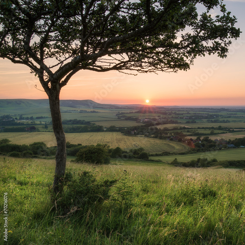 Landscape image Summer sunset view over English countryside photo