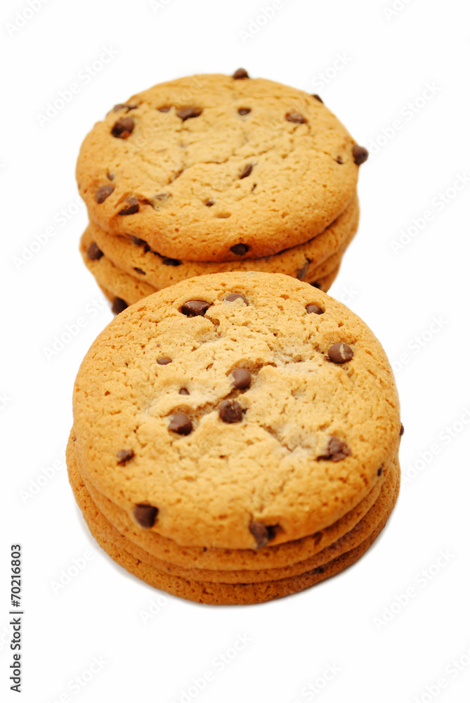 Stacked Chocolate Chip Cookies Isolated on White Stacked Chocolate Chip Cookies Isolated on White