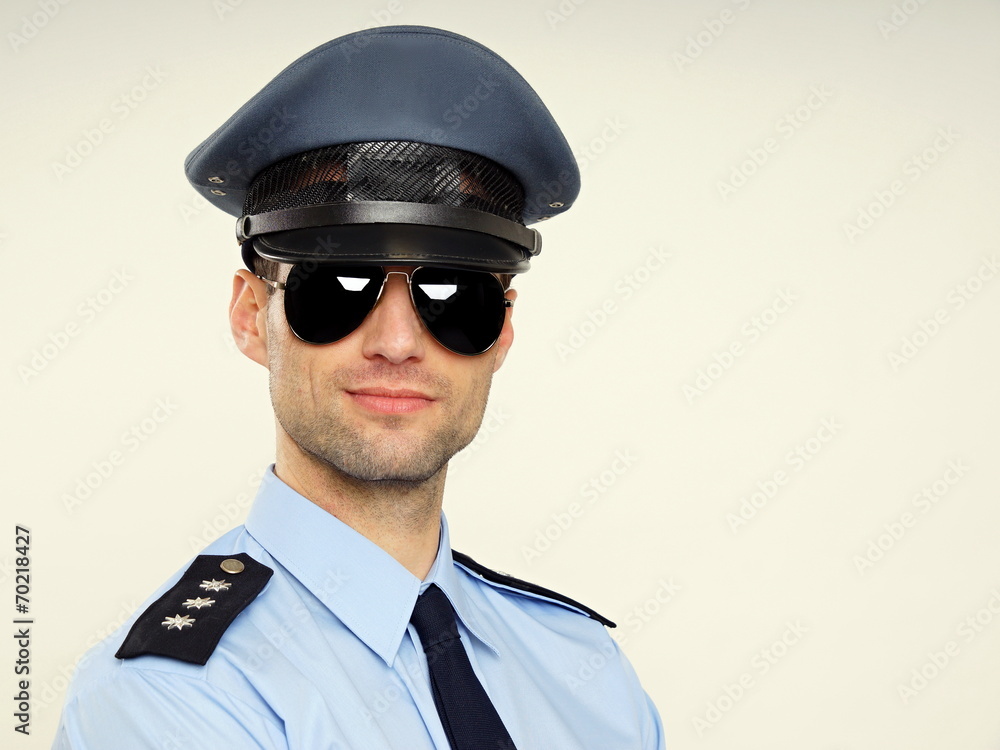 Portrait of handsome policeman, right you can write some text Portrait of handsome policeman, right you can write some text