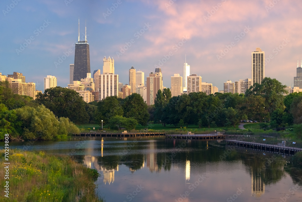 View of downtown Chicago at sunset View of downtown Chicago at sunset