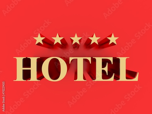 Five star hotel metallic sign on red background