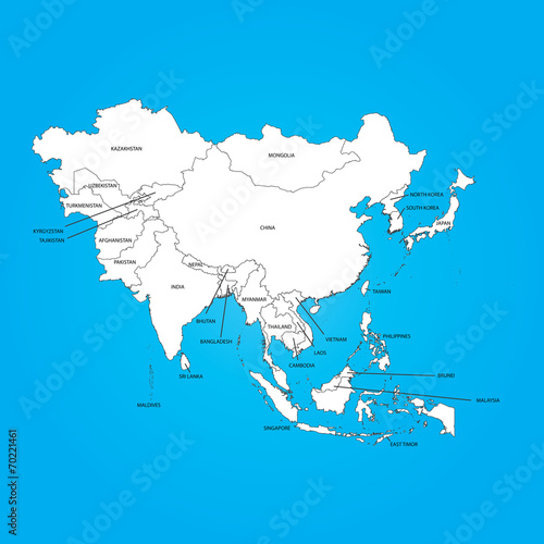 Outline on clean background of the continent of Asia