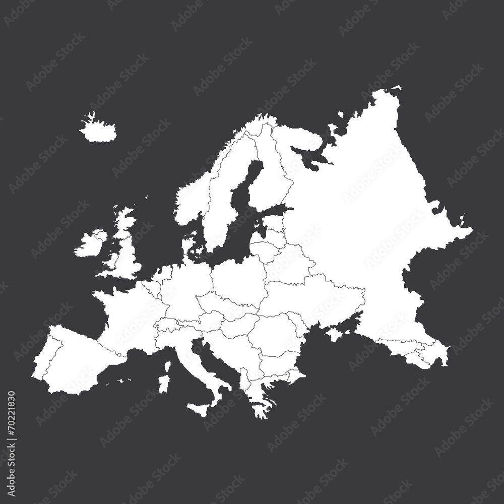 Outline on clean background of the continent of Europe