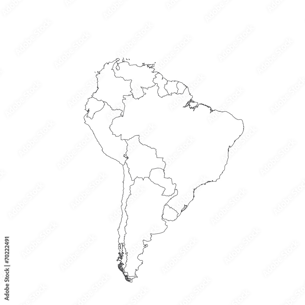 Outline on clean background of the continent of South America