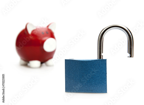 Safe saving. Piggy bank with padlock photo