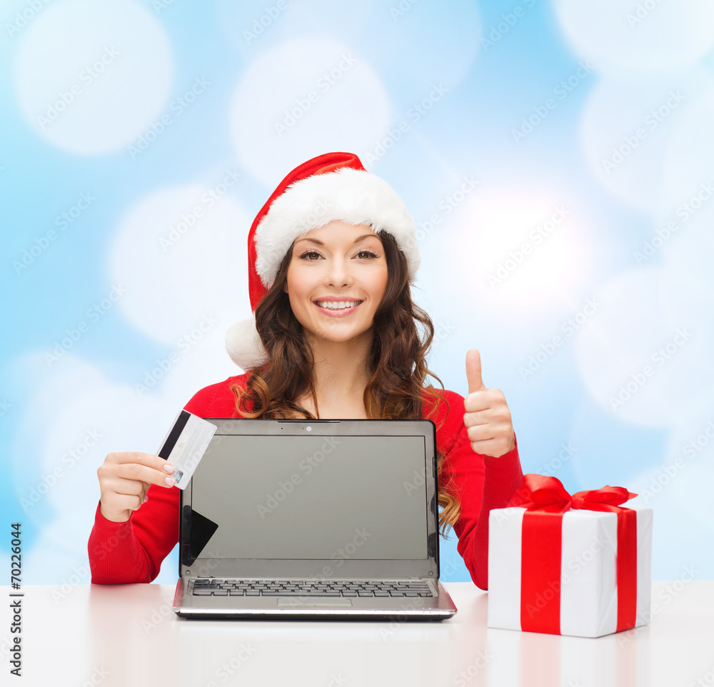 smiling woman with credit card and laptop smiling woman with credit card and laptop