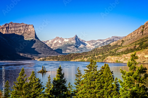 Landscape view of mountain range in Glacier NP, Montana, USA