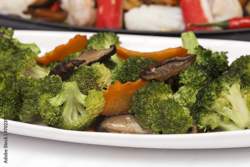 Stir fried Three vegetables (broccoli, mushroom, carrot) Stir fried Three vegetables (broccoli, mushroom, carrot)