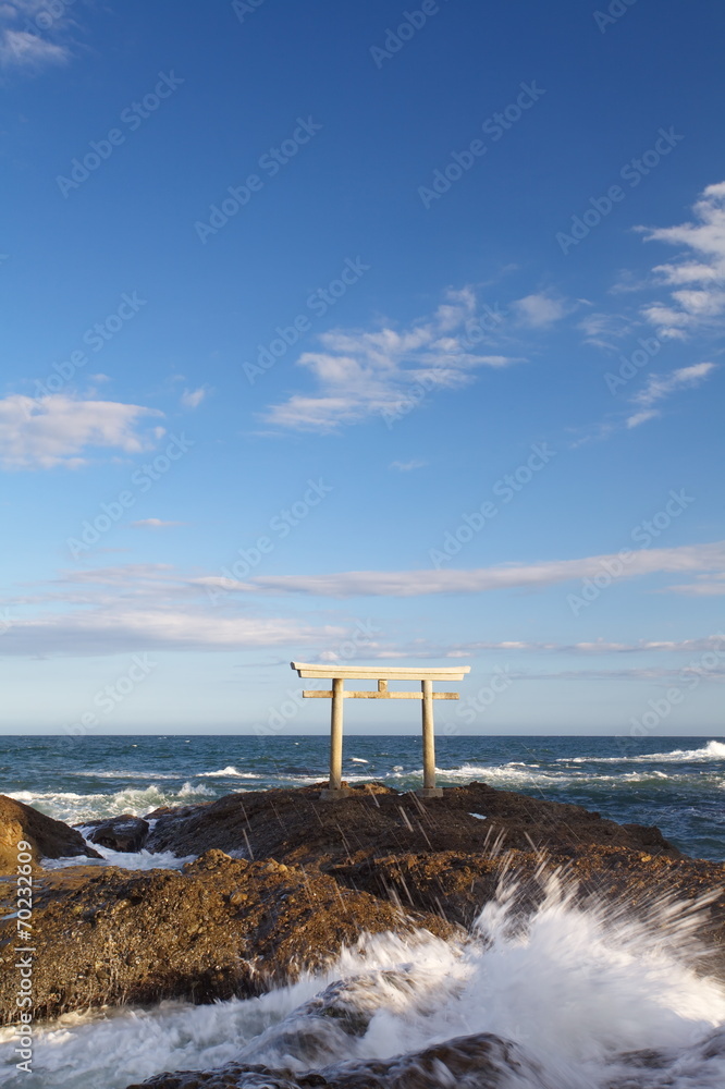 Japan landscape of traditional Japanese gate and sea Japan landscape of traditional Japanese gate and sea