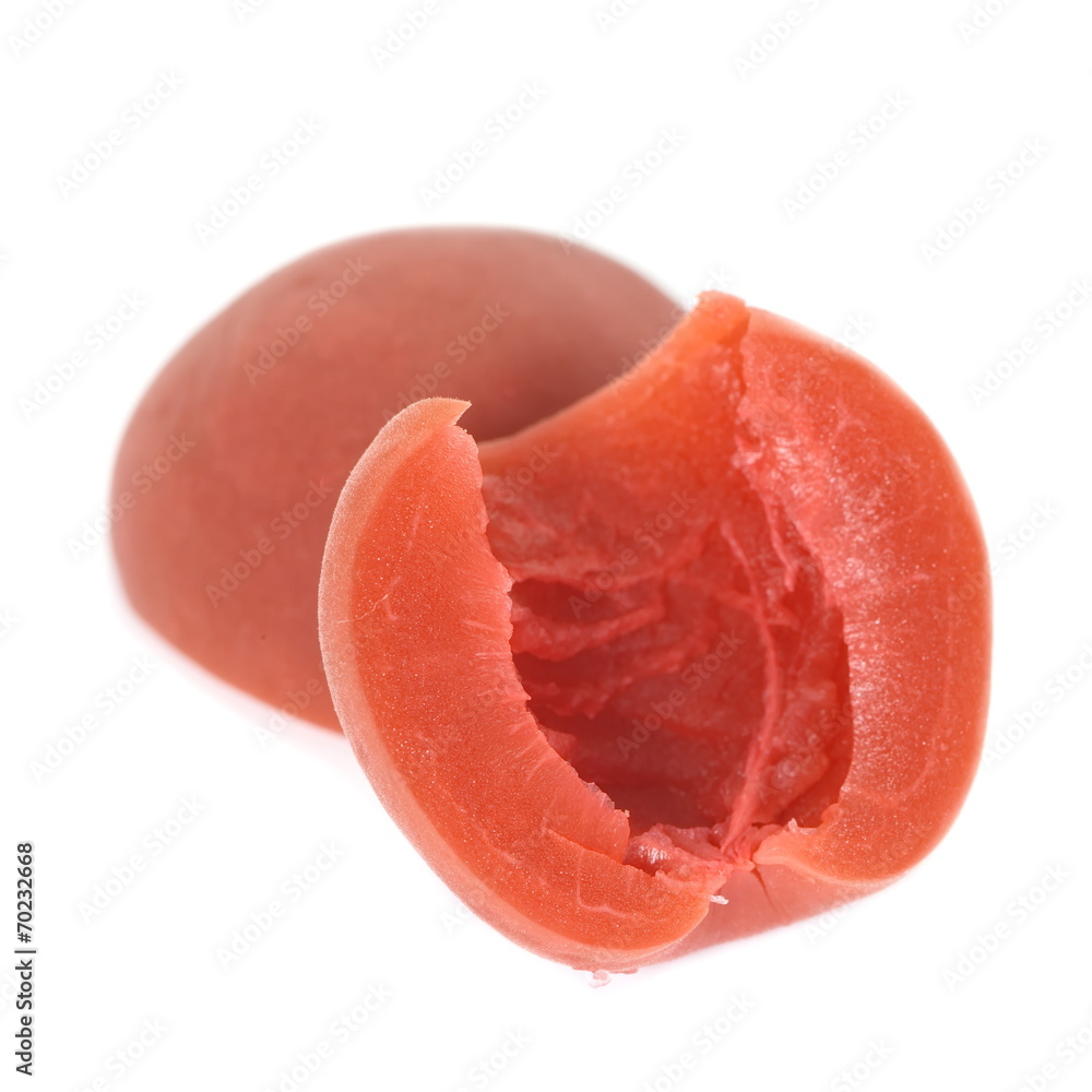 Japanese salt plum or pickled plum on white background Japanese salt plum or pickled plum on white background