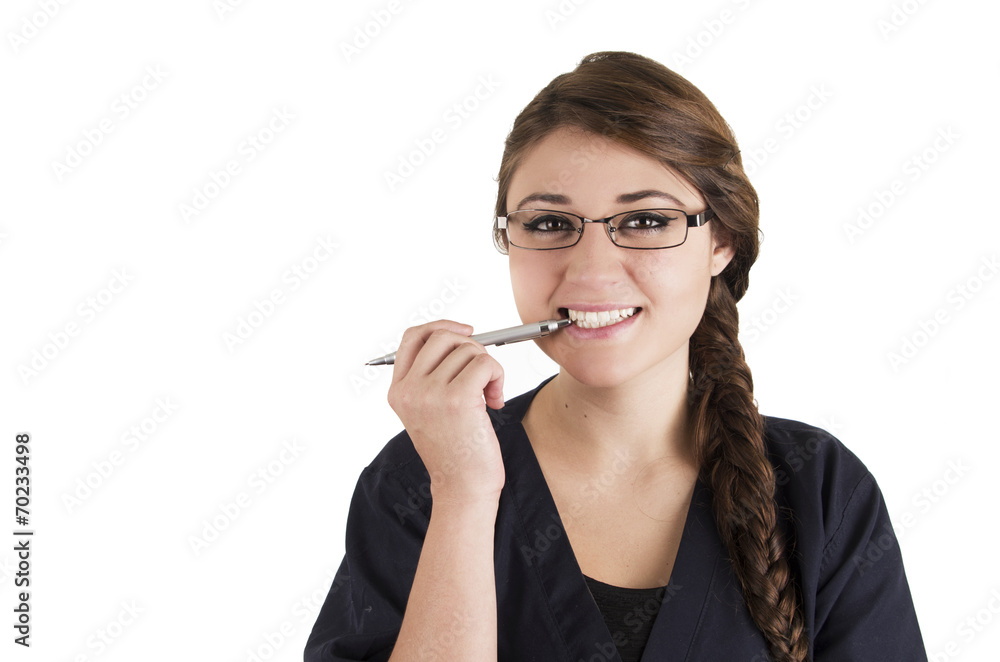 Beautiful young friendly happy hispanic woman wearing nurse Beautiful young friendly happy hispanic woman wearing nurse