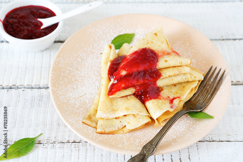 crepes with raspberry jam crepes with raspberry jam