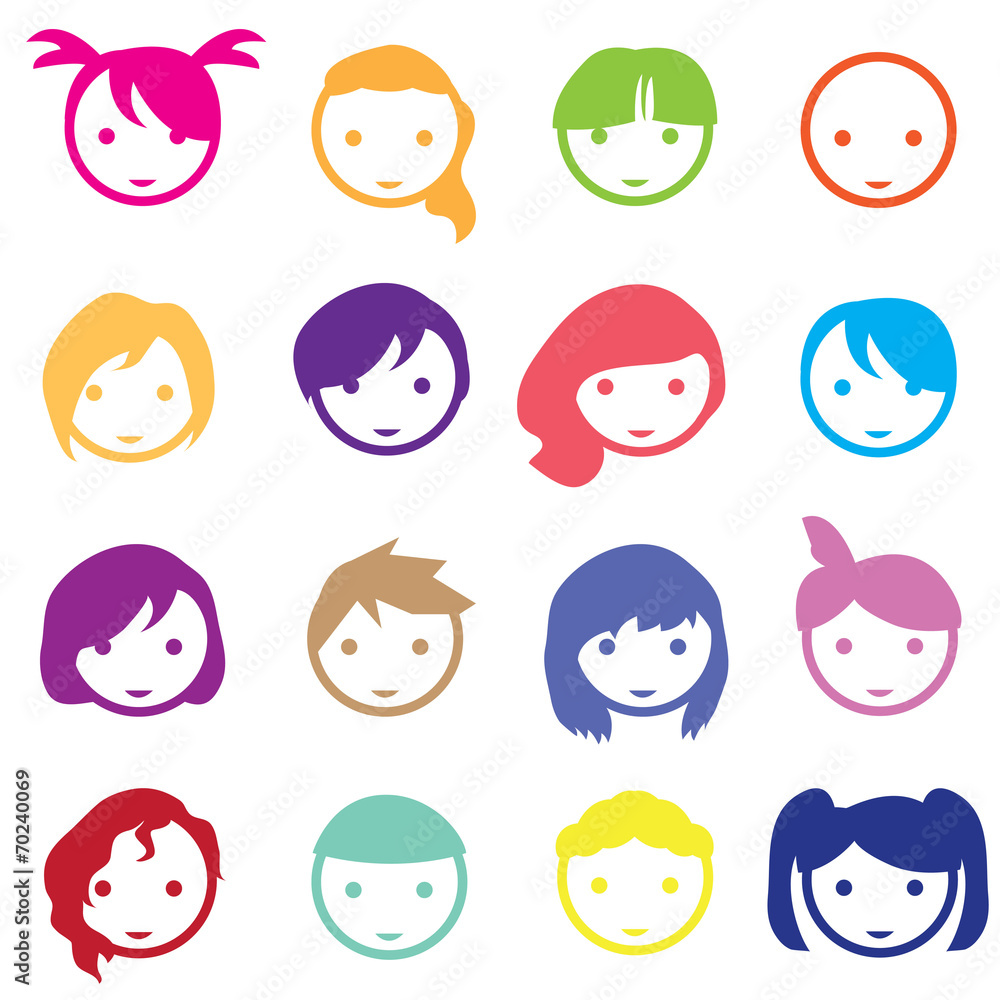 Fototapeta premium a collection of cute little colorful cartoon faces